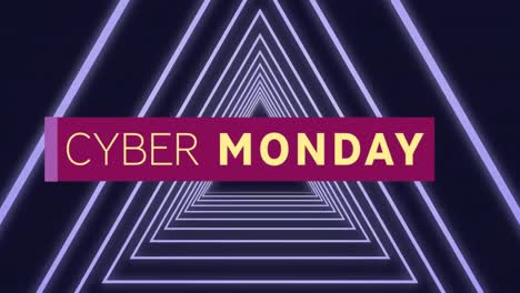 Animation-of-cyber-monday-text-over-neon-triangles-on-black-background