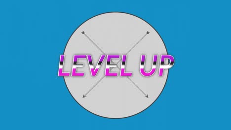 Animation-of-level-up-text-over-circle-on-blue-background