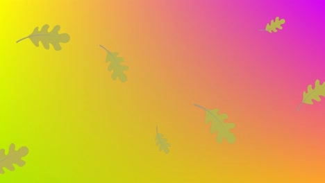 Animation-of-leaves-falling-on-yellow-to-pink-background