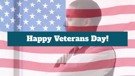 Animation-of-veterans-day-text-over-flag-of-united-states-of-america-and-african-american-man