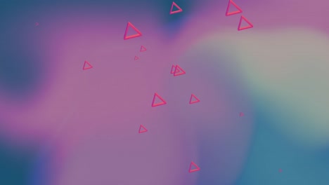 Animation-of-pink-triangles-shapes-moving-on-gradient-background