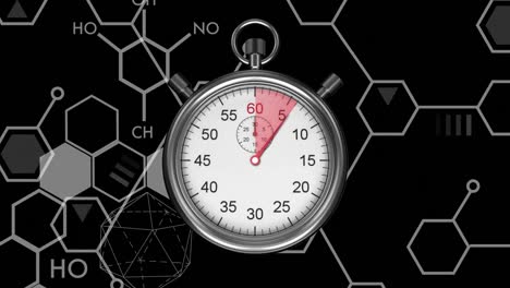 Animation-of-timer-moving-over-chemical-structures-on-black-background