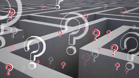 Animation-of-white-and-red-question-marks-moving-over-grey-maze