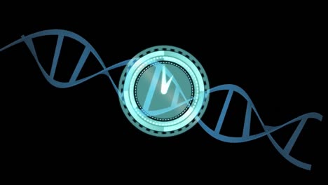 Animation-of-clock-moving-over-dna-strand-on-black-background
