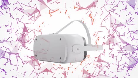 Animation-of-vr-headset-over-network-of-connections-on-white-background