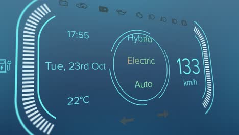 Animation-of-electric-car-digital-interface-on-blue-background