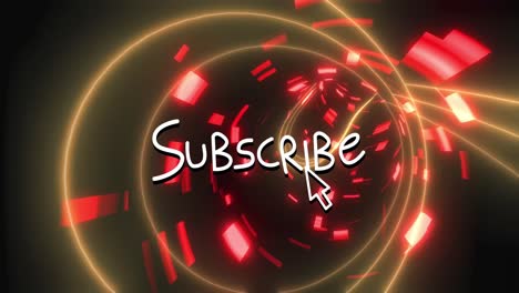 Animation-of-subscribe-text-over-glowing-light-trails-background