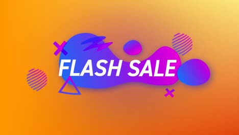 Animation-of-flash-sale-text-over-purple-splashes-on-orange-background