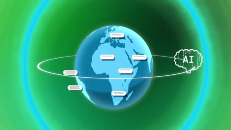 Animation-Von-KI-Chat-Und-Datenverarbeitung-über-Den-Globus-Auf-Grünem-Hintergrund