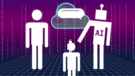 Animation-of-ai-chat-and-data-processing-over-cloud-on-purple-background