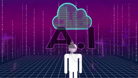 Animation-Von-KI-Chat-Und-Datenverarbeitung-über-Cloud-Auf-Violettem-Hintergrund