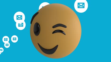 Animation-Eines-Lächelnden-Emoji-Symbols-Und-E-Mail-Symbolen-Auf-Blauem-Hintergrund