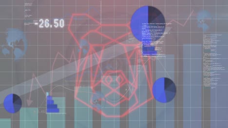 Animation-Der-Statistischen-Datenverarbeitung-Im-Gitternetz-über-Konzentrischen-Kreisen-Auf-Grauem-Hintergrund