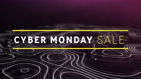 Animation-of-cyber-monday-sale-text-banner-and-topography-against-purple-background