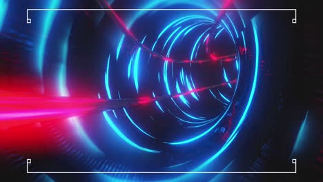 Animation-of-banner-with-copy-space-against-neon-blue-tunnel-in-seamless-pattern