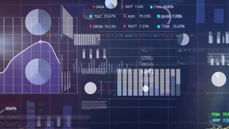 Animation-Der-Statistischen-Und-Börsendatenverarbeitung-über-Ein-Gitternetz-Vor-Blauem-Hintergrund