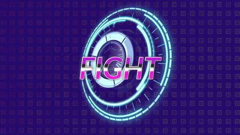 Animation-of-fight-text-over-scope-scanning-on-purple-background