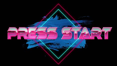 Animation-of-press-start-text-over-neon-lines-on-black-background