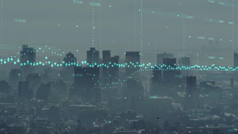 Animation-of-data-processing-against-aerial-view-of-cityscape