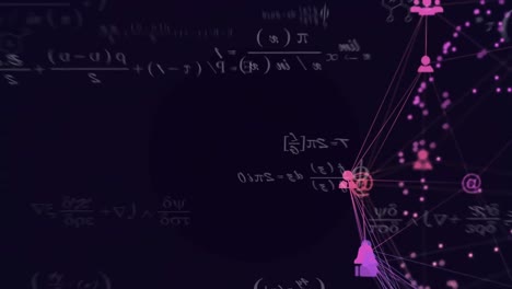 Animation-Eines-Globus-Mit-Digitalen-Symbolen-Und-Mathematischen-Gleichungen-Vor-Schwarzem-Hintergrund