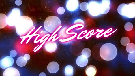 Animation-of-high-score-neon-text-over-spot-lights