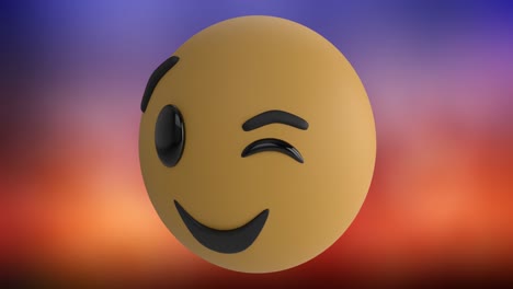 Animation-of-winking-face-emoji-icon-against-gradient-background