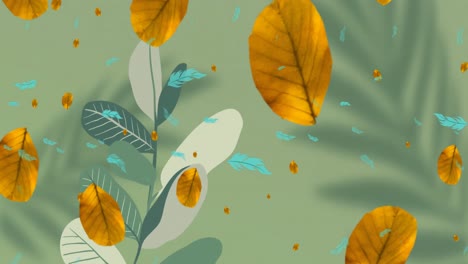 Animation-Von-Herbstblättern-Und-Muster-Auf-Grünem-Hintergrund