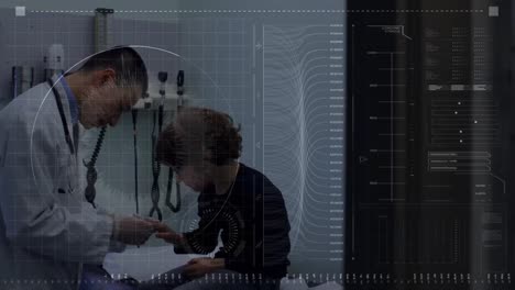 Animation-of-data-processing-over-asian-male-doctor-with-patient