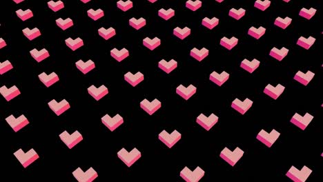 Animation-of-rows-of-pink-shapes-moving-on-black-background