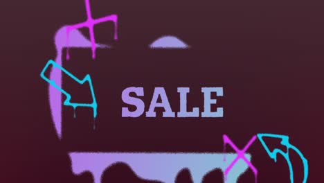 Animation-of-sale-text-banner-and-abstract-shapes-against-purple-gradient-background