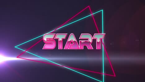 Animation-of-start-text-over-neon-lines-and-light-glowing
