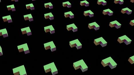 Animation-of-rows-of-green-shapes-moving-on-black-background