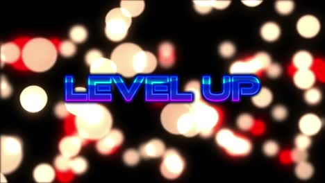 Animation-of-level-up-neon-text-over-spot-lights
