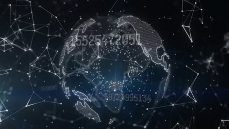 Animation-Von-Zahlen,-Netzwerk-Von-Verbindungen-über-Den-Globus