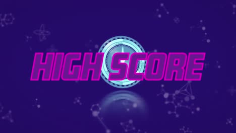 Animation-of-high-score-text-over-scope-scanning-on-purple-background