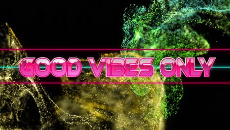 Animation-of-good-vibes-text-banner-over-colorful-digital-waves-against-black-background