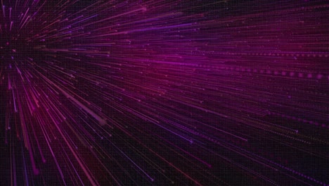 Animation-of-glowing-purple-particles-moving-on-black-background