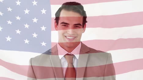 Animation-of-caucasian-businessman-over-flag-of-usa