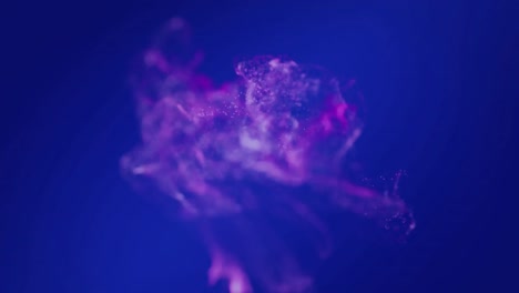 Animation-of-glowing-pink-particles-moving-on-blue-background