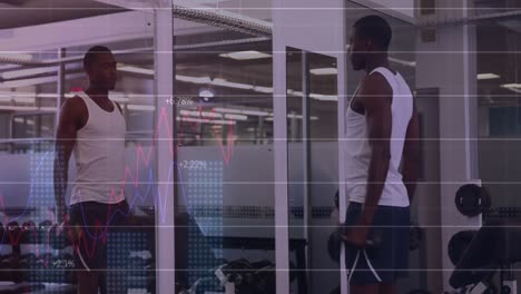 Animation-of-data-processing-over-fit-african-american-man-exercising