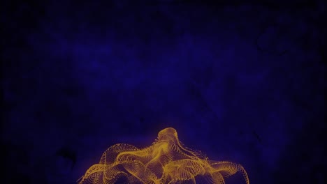 Animation-of-glowing-yellow-trails-over-blue-background