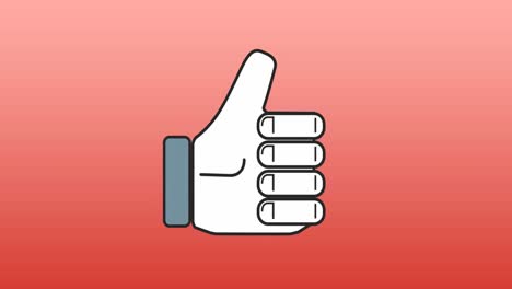 Animation-of-thumbs-up-like-icon-and-data-processing-over-red-background