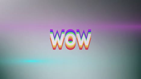 Animation-of-wow-rainbow-text-over-grey-background
