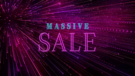 Animation-of-massive-sale-text-banner-over-light-trails-in-seamless-pattern-on-purple-background