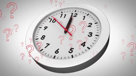Animation-Von-Fragezeichen-über-Der-Tickenden-Uhr-Auf-Weißem-Hintergrund