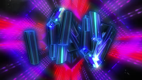 Animation-Blauer-Kristallformen-über-Neontunnel-In-Nahtlosem-Muster-Vor-Schwarzem-Hintergrund