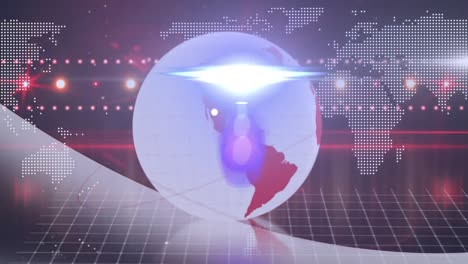 Animation-of-globe-and-world-map-over-light-spots