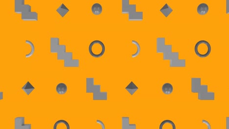 Animation-of-telescope-over-rows-of-abstract-shapes-on-orange-background