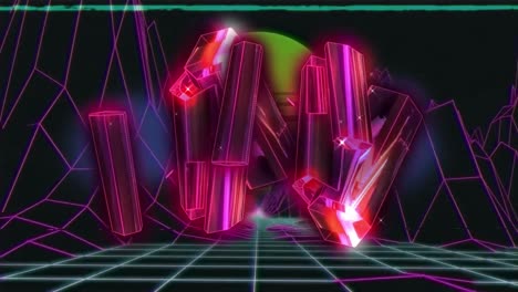 Animation-Leuchtender-Rosa-Formen-über-Dem-Metaverse-Tunnel-Auf-Schwarzem-Hintergrund