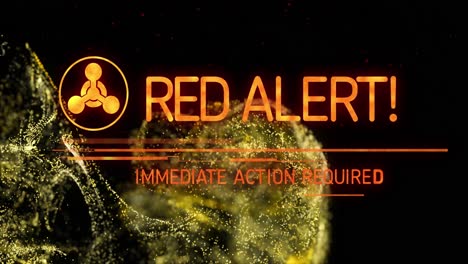 Animation-of-red-alert-text-banner-and-glowing-yellow-digital-waves-against-black-background